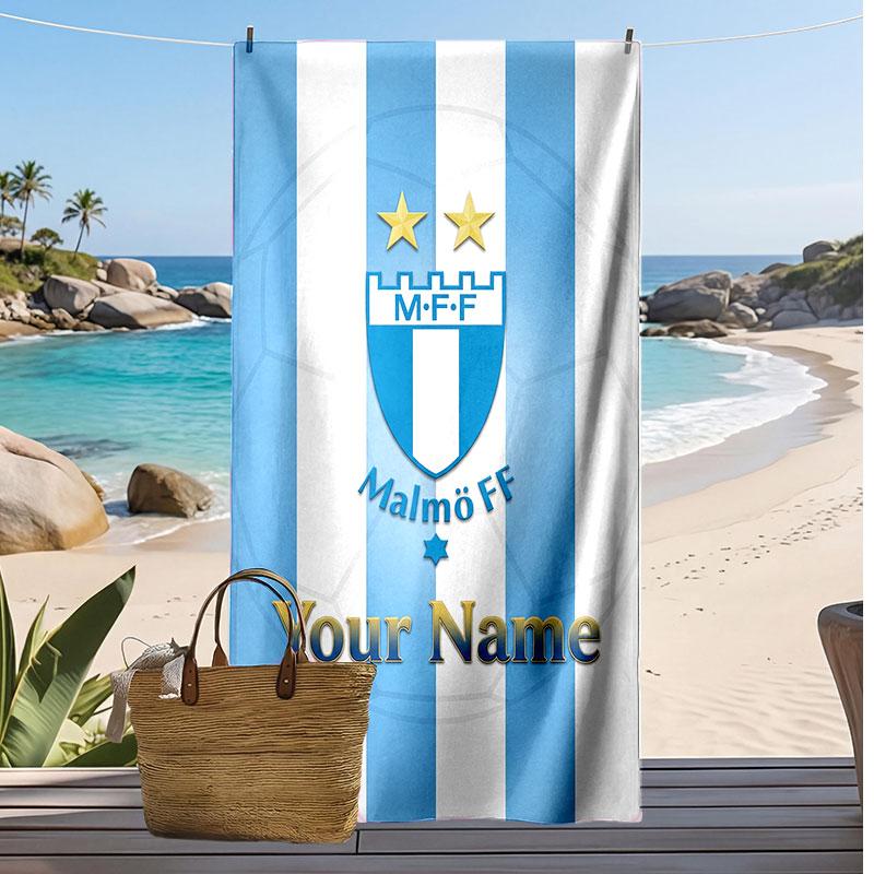 Asciugamano da Spiaggia Stampato Personalizzato Malmö FF Logo Calcio Supporto Nome Personalizzato Testo Asciugamano Assorbente Per Sport Viaggio Regalo Speciale