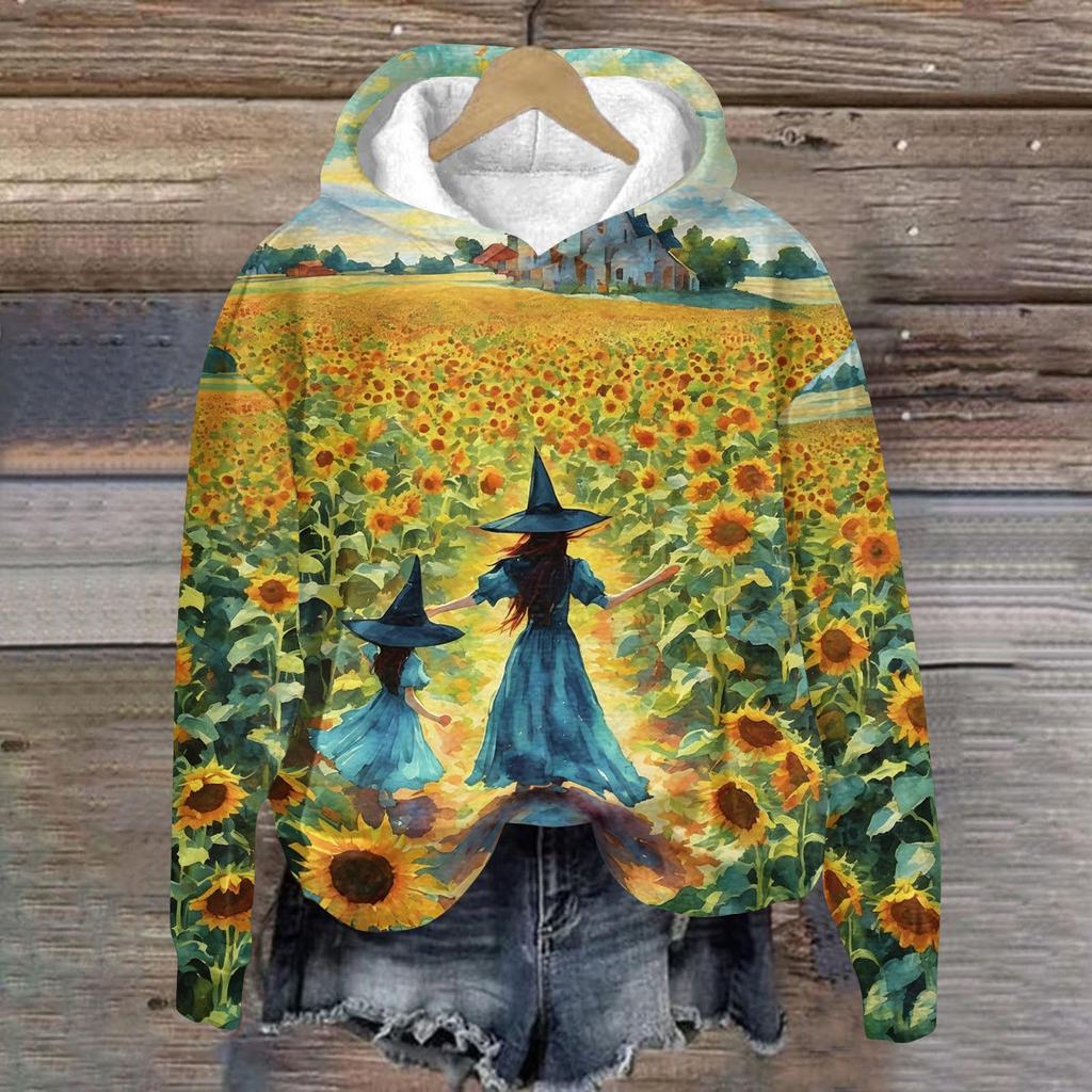 Women's Casual Long Sleeve Halloween Print Hoodie Pullover Sweatshirt