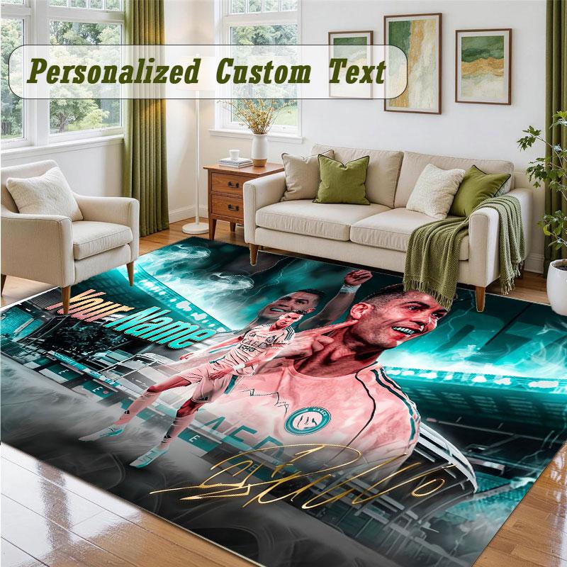 Crystal Velvet Square Rug Custom NameCristiano Ronaldo Pattern Non Slip Home Floor Decor Rug