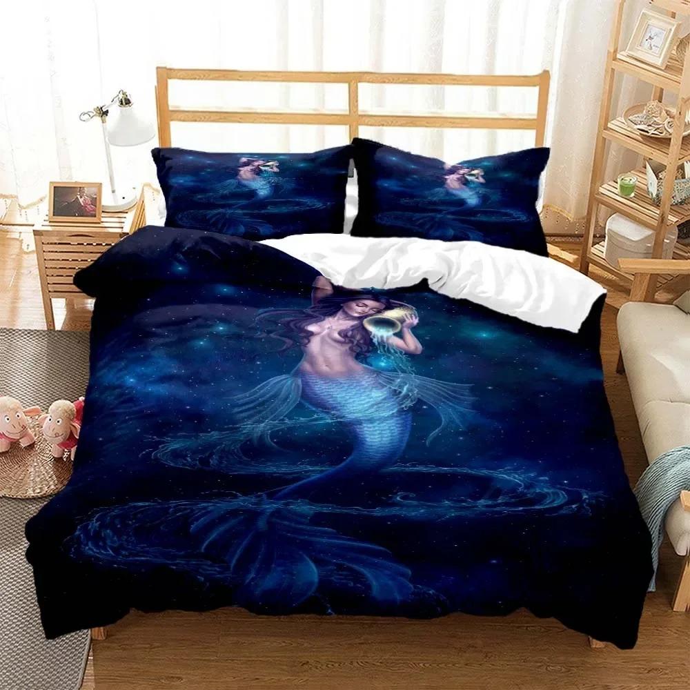 Zodiac Mermaid Digital Beding Set 3D Printed Suitable for Bedrom Soft with Soft Fabric Duvet Cover Set With Pilowcases Children Kids Home Textile