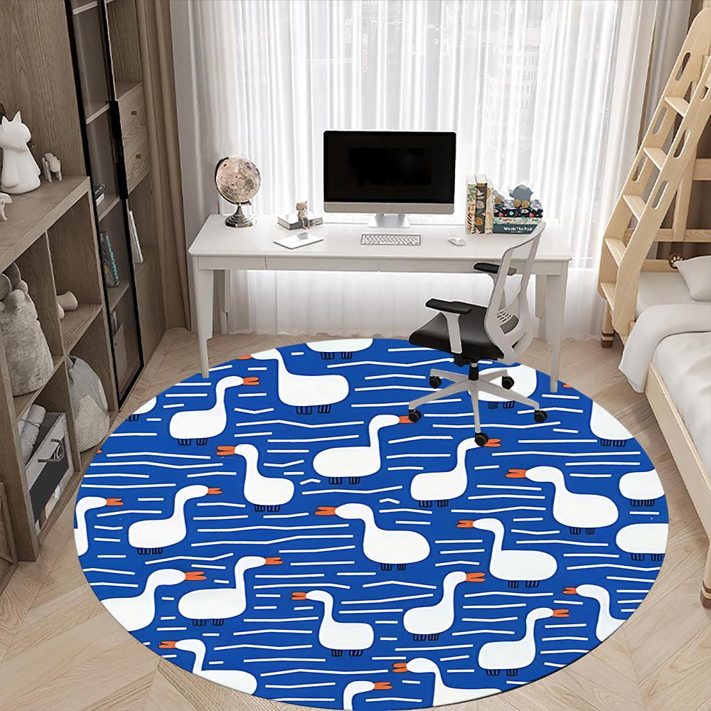 1pz Tappeto Rotondo da Ufficio con Fantasia di Oche, Tappetino Adatto per Ufficio, Sotto Sedie da Ufficio, Camera da Letto, Soggiorno, Decorazione per la Casa, Decorazione Stanza