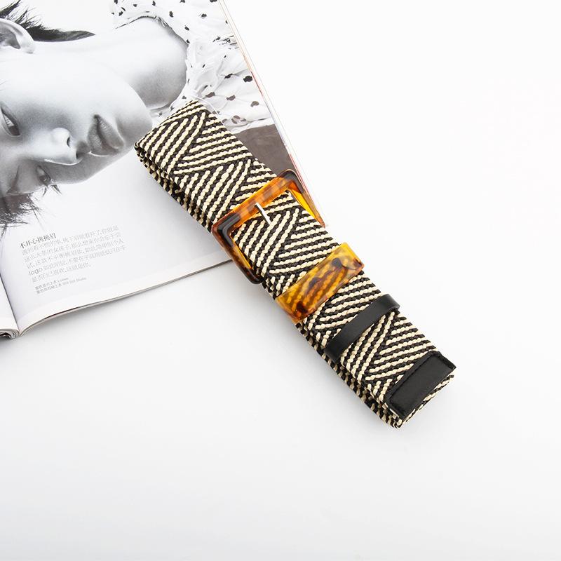 

Женский ремень Ретро Повседневный Полосатая Декорация Лен Простой Эластичный Плетеный Платье с Поясной Пряжкой