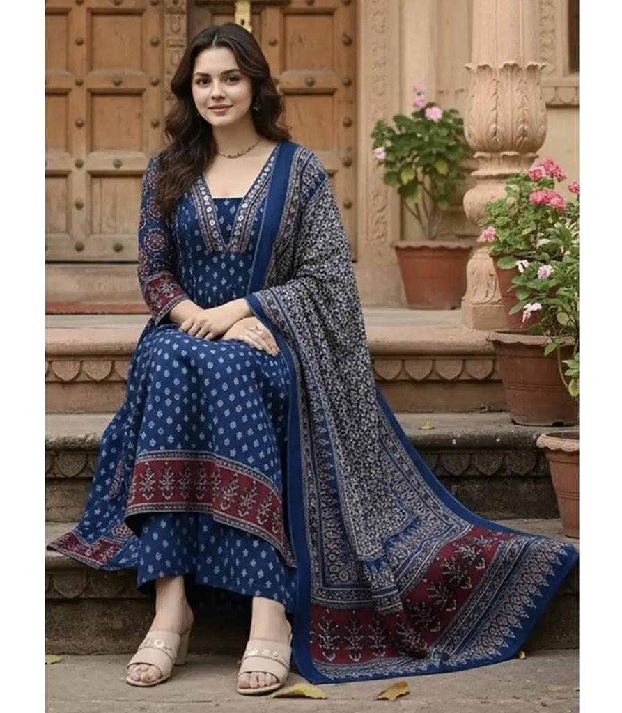 Women Designer Party Wear Viscose Rayon Kurta Palazzo Dupatta Set