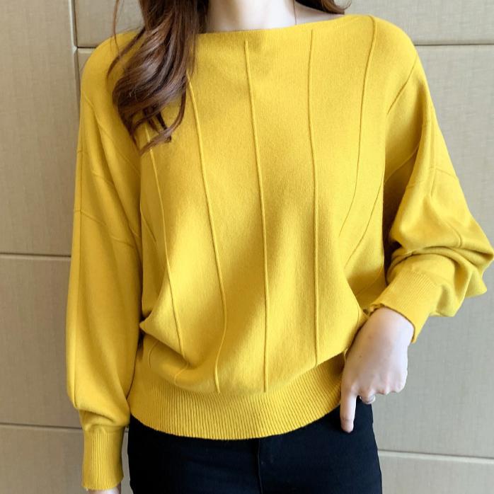 Dámský svetr s netopýřím rukávem, volný a líný styl, pletený svetr, jednobarevný, ležérní svetr, podzim a zima