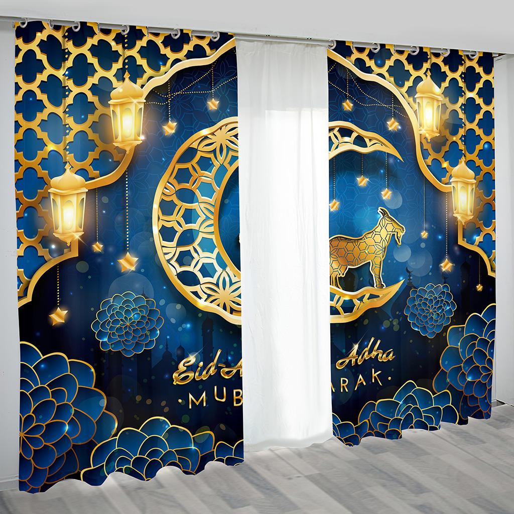 Luxury Eid Home Decor Curtains Muslim Ramadan Curtains 2 Panel Islamic Living Room Bedroom Decor Curtains