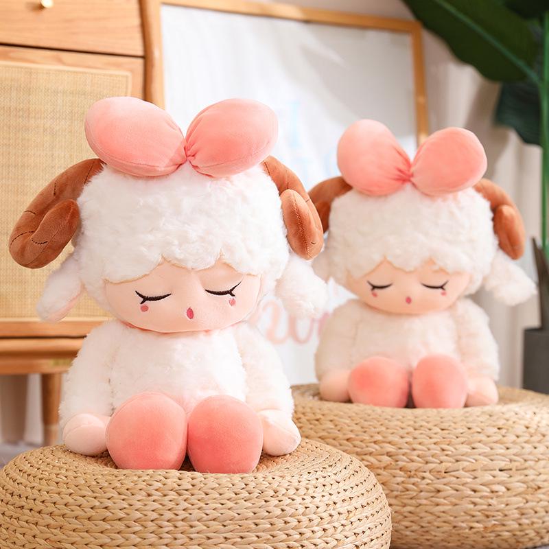 Adorable Aries Plush Sheep Doll with Bowtie - Soft Sleeping Pillow for Kids
