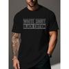 Men's Heavyweight 100% Cotton T-Shirt with Black & White horizontal line pattern - Plus Size Short Sleeve Round Neck Casual Shirt, 180g All-Season