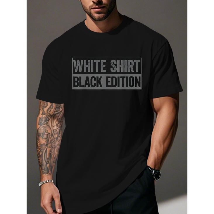 Men's Heavyweight 100% Cotton T-Shirt with Black & White horizontal line pattern - Plus Size Short Sleeve Round Neck Casual Shirt, 180g All-Season