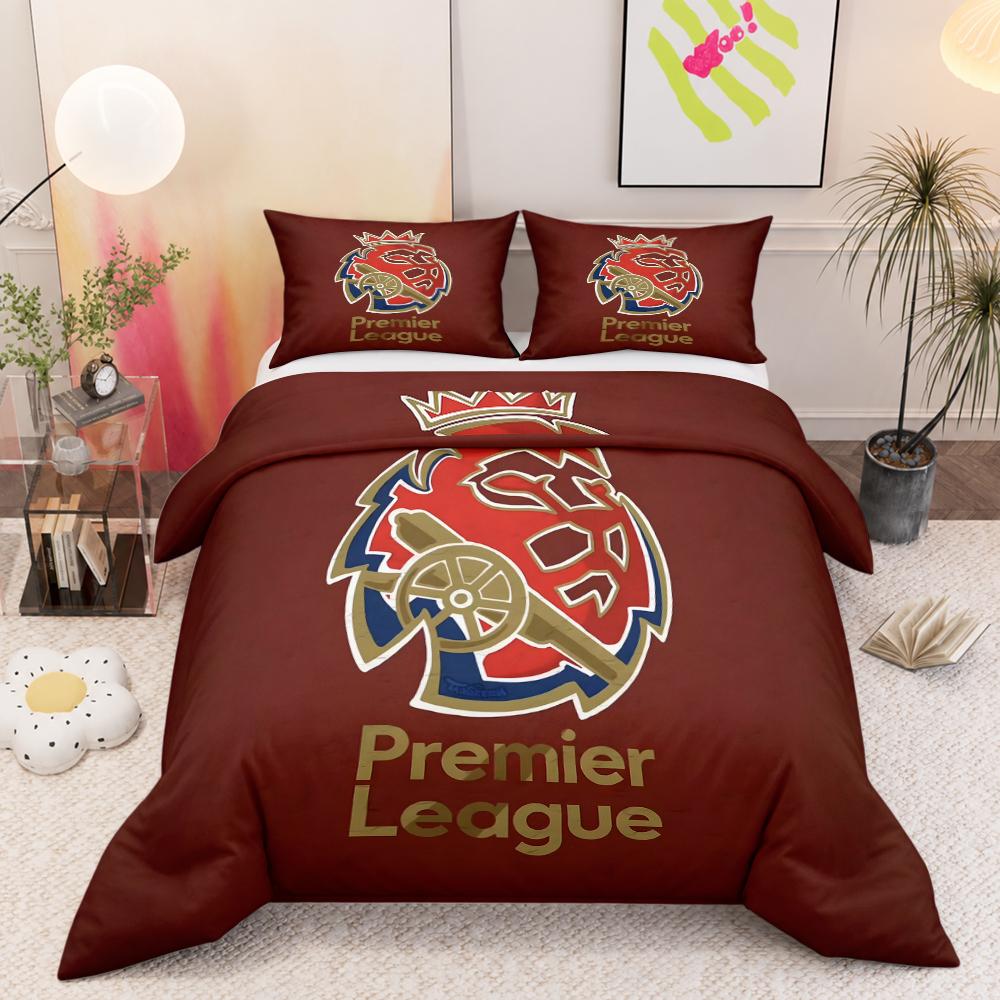 Premier League Crown Lion Cannon Crest 3 Piece Bedding Set, Maroon Gold Soccer Logo Duvet Cover Set for Football Fans Bedroom