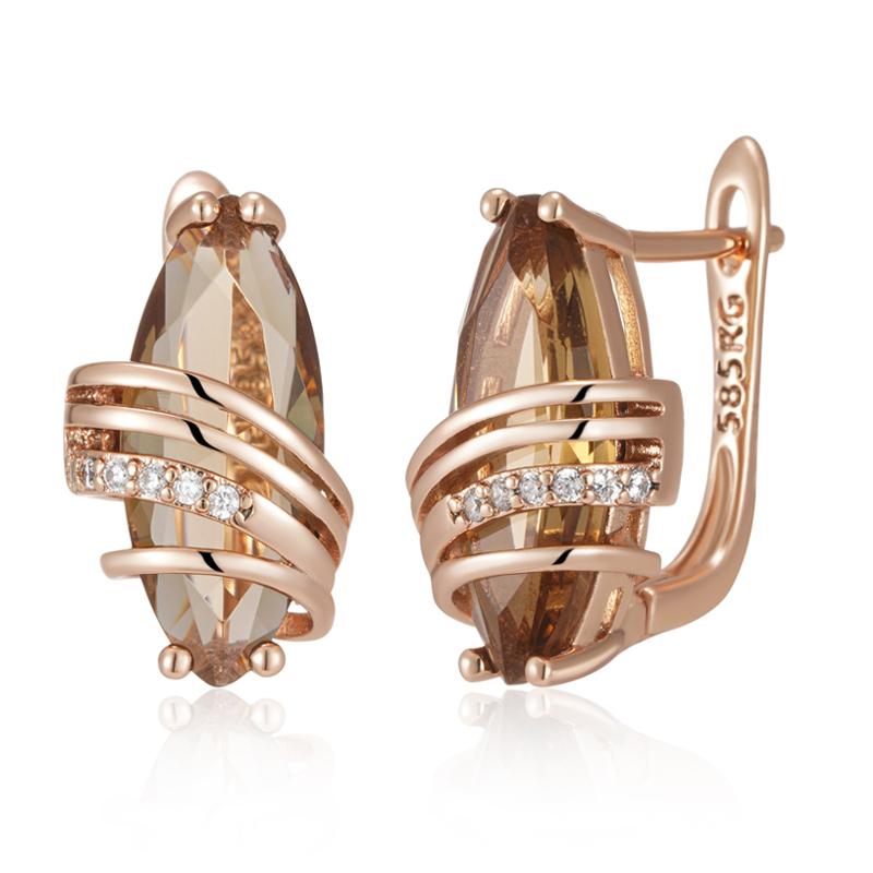 

Fashion Brown Natural Zircon English Earrings For Women Unique Geometry Rose Gold Color High Quality Daily Jewelry
