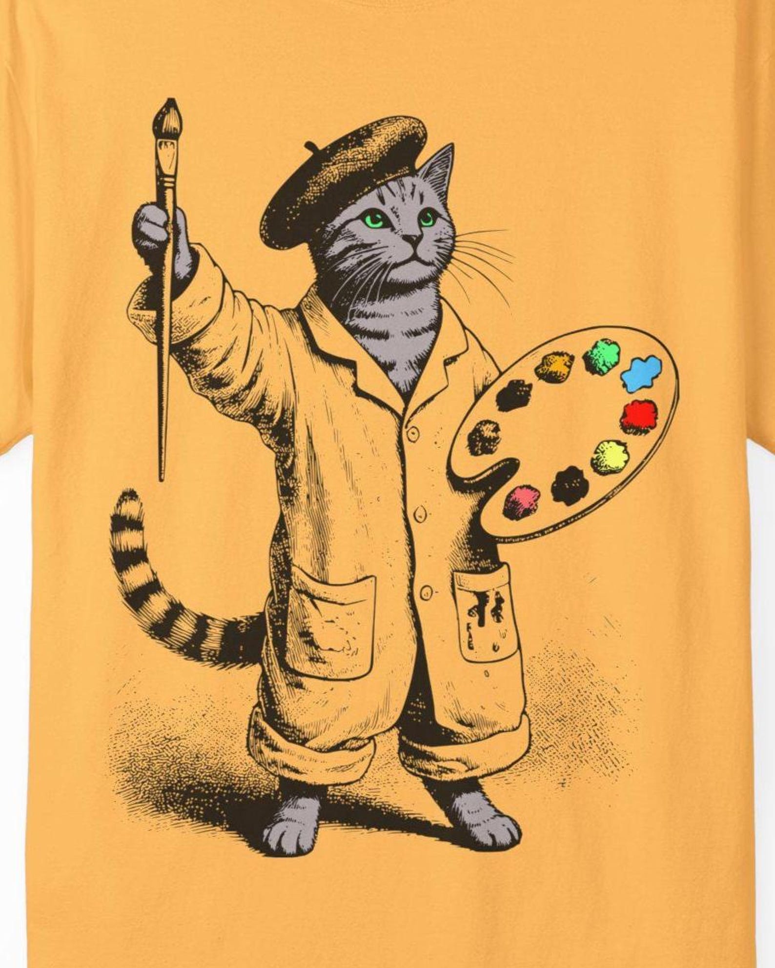 Artistic Cat Color Pop T-Shirt: Engraved Style Arts Lover Gift M