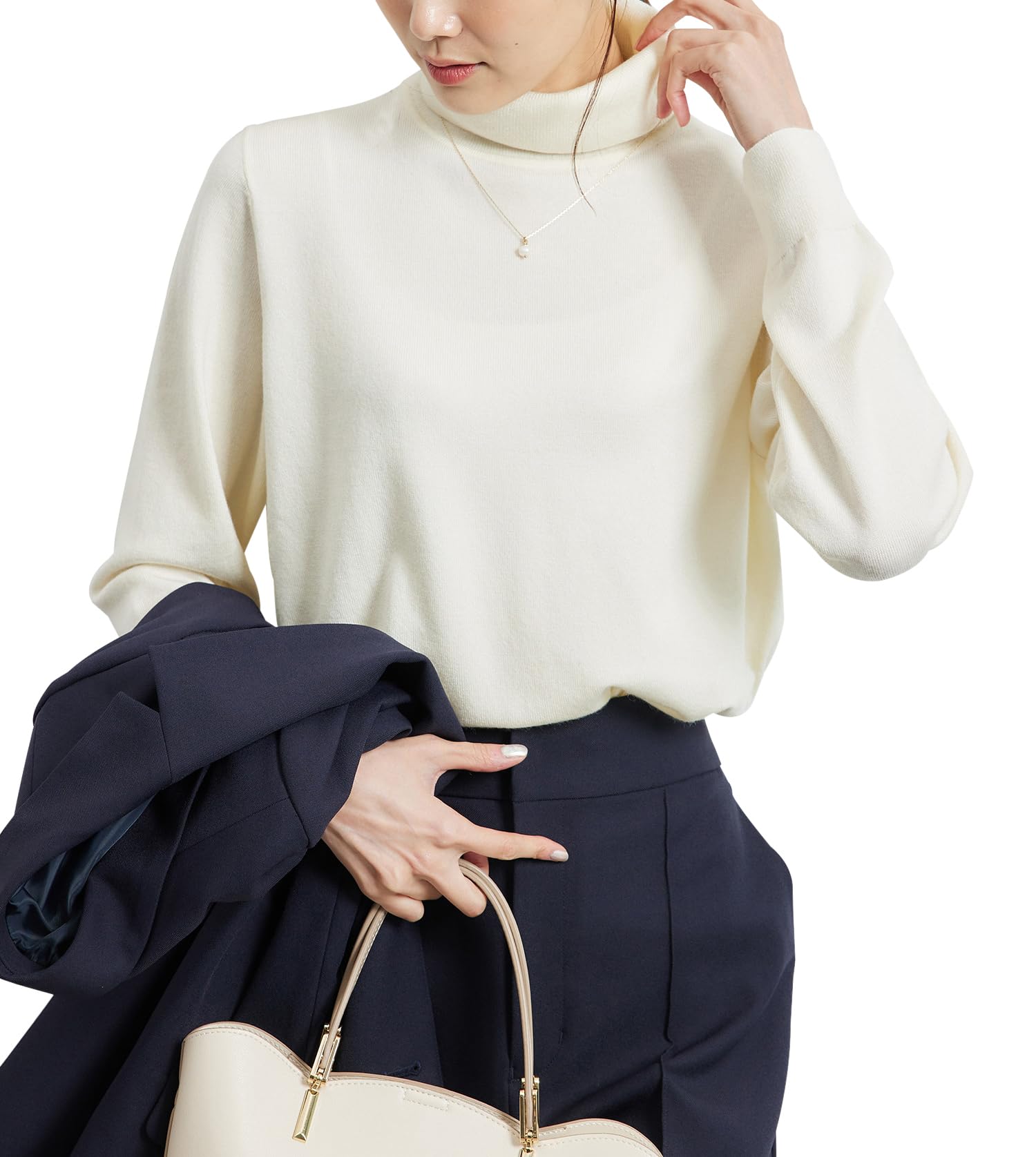 

ROPE PICNIC GDM54160 Knit Natural and Women s Pullover, Turtleneck, Anti-Pilling Anti-Static, Off-White (16)