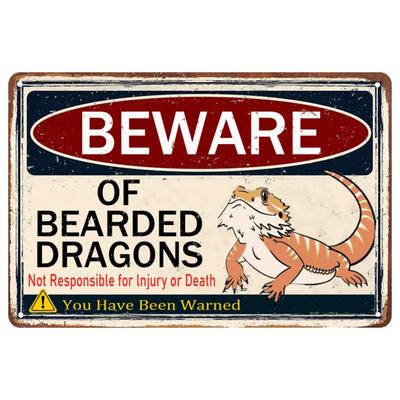 Beware Of Bearded Dragon Sign Reptile Dragons Tank Accessories Bearded Dragon Metal Tin Signs Lizard Stuff Vintage Wall Decor