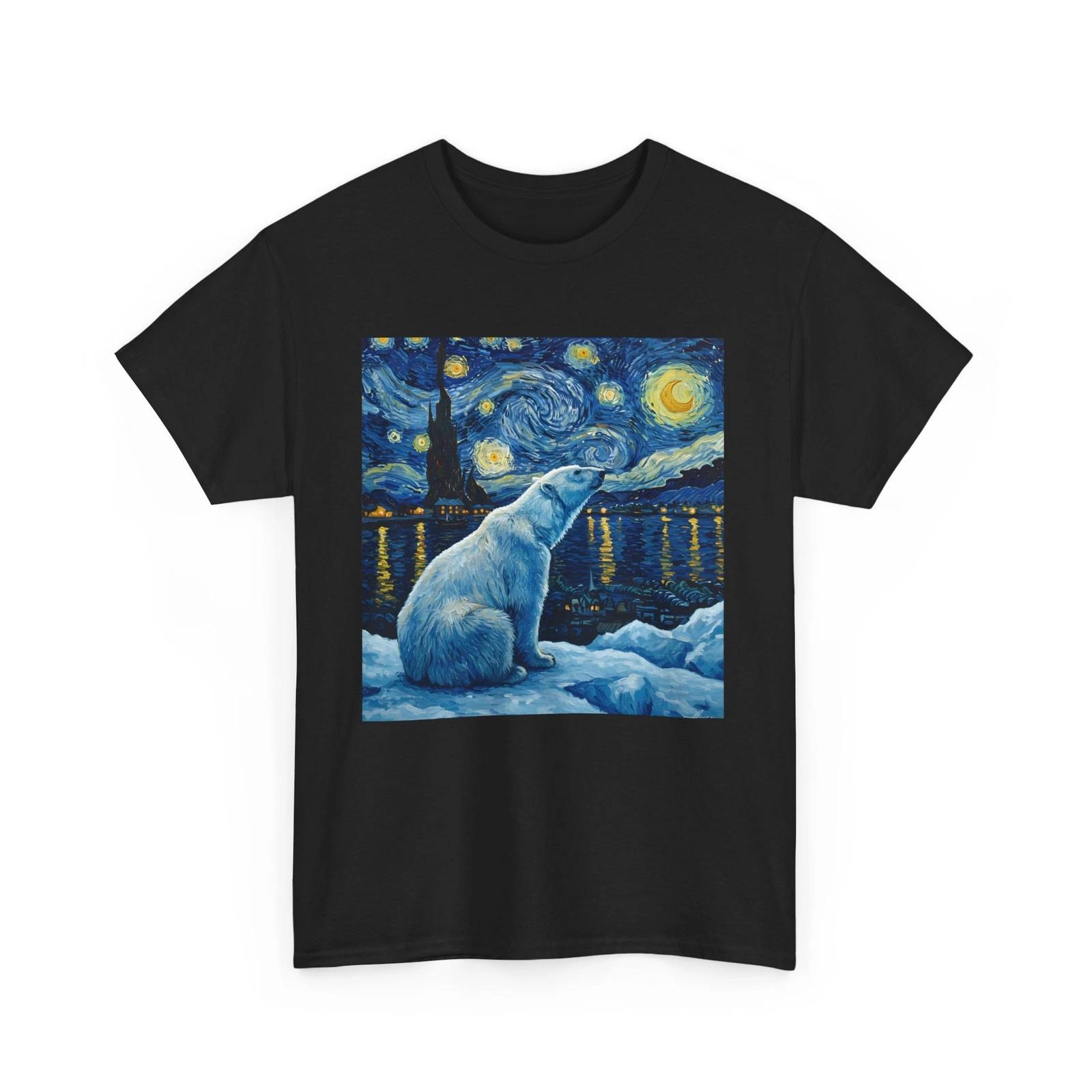 Van Gogh POLAR BEAR T-Shirt | Beautiful Starry Night Themed Print XL