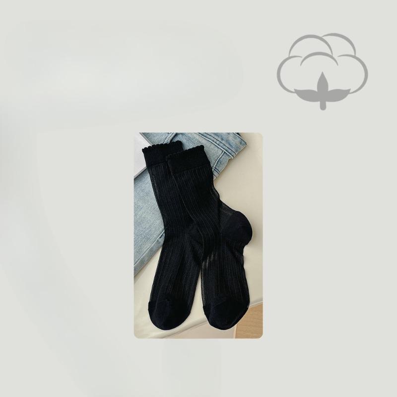 

Female Spring and Summer Ultra Thin Breathable Lace Princess Ice Silk Pile Socks 1 pair чёрный