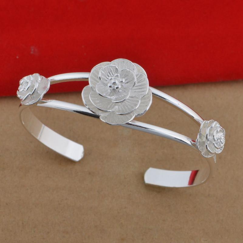 

Посеребренная мода браслет с розой Шарм Тренд Девушки Открытый браслет Серебряные ювелирные изделия Браслет