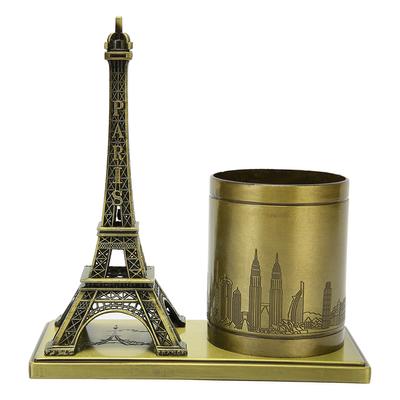 Tower Statue Pen Holder Metal Vintage Decorative Ornament Desk Pen Container for Bedroom Study