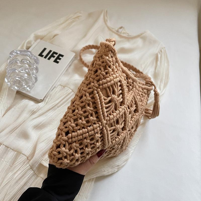 Geantă de vânt boemă pentru femei, geantă țesută pentru telefon mobil, geantă de umăr pentru plajă, pentru vacanța la malul mării