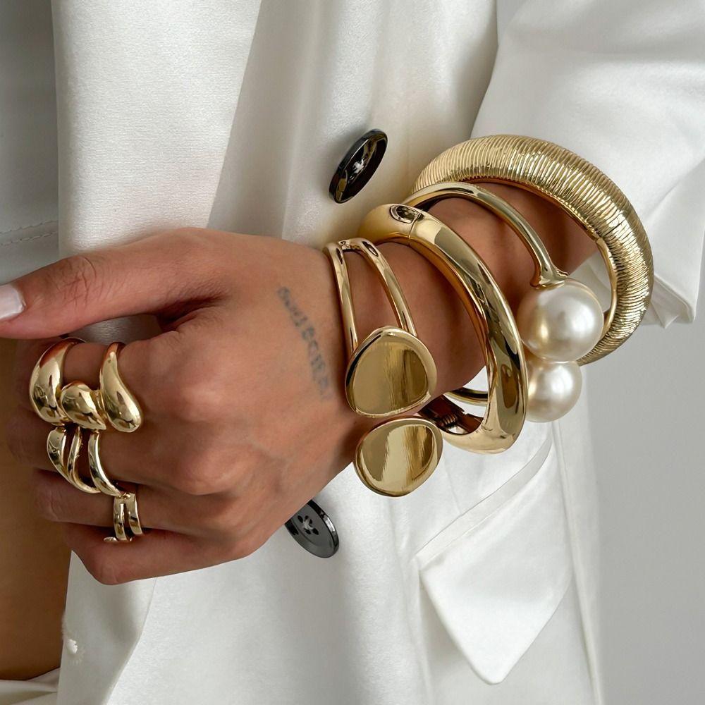 Stackable Wide Bangles Irregular Arm Cuff Bracelets Trendy Chunky Gold Bangle Bracelets  For Women