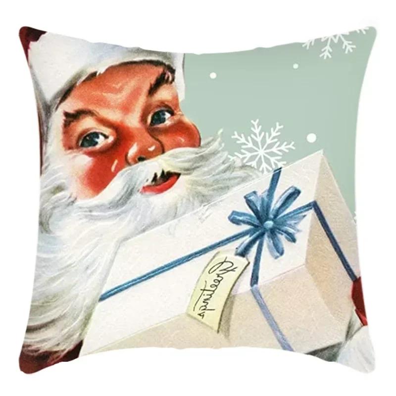 40/45cm Christmas  Cotton Linen Decorative Navidad Elk Snowman Santa Tree Cushion Cover Sofa Pillow Case