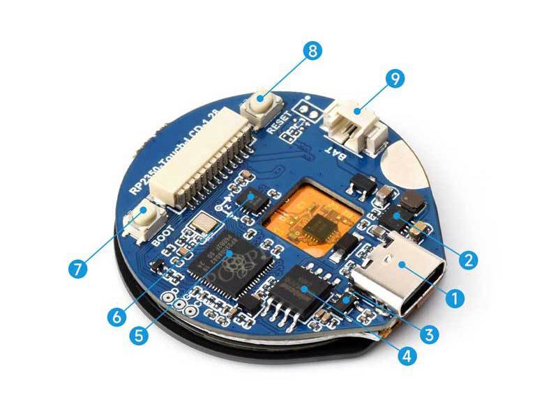Raspberry Pi Pico 2 RP2350: 1.28" Round LCD Touchscreen Dev Board with 6-Axis Feature