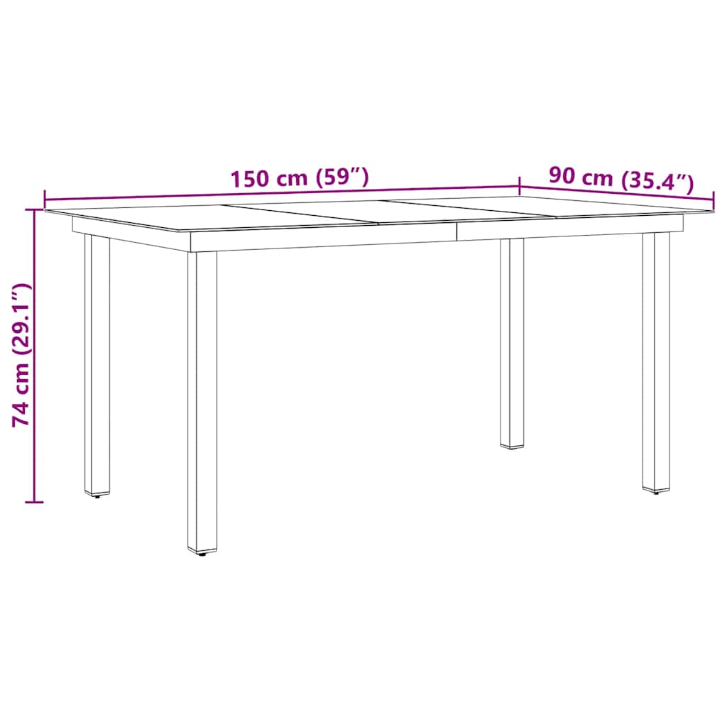 Garden Table Black 150 X 90 X 74 Cm Aluminum and Glass