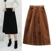 Plus Size Women Skirts Female Autumn Elastic Basic Corduroy High Slit Oversize Fashion Japanese Dress