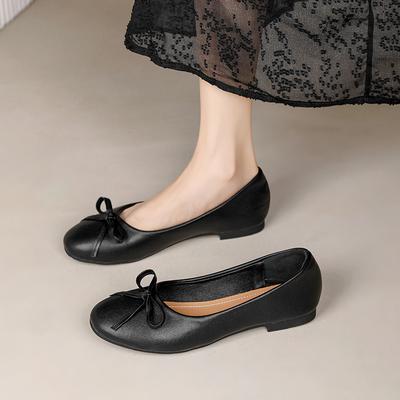 Fashion Round Toe Bowtie Flats Women Shallow Mouth Comfort Working Shoes Woman Slip On Loafers Bowknot Moccasins Zapatillas Mujer