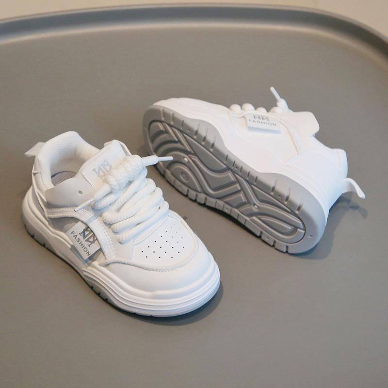 Children's Spring New Leather Upper Sneakers Middle Large Children's Casual Shoes Boys and Girls Soft Sole Students Tennis Shoes