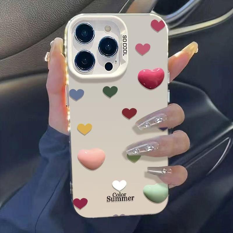 Colorful Heart Design Phone Case for iPhone 16Pro/17Pro/15/14 - Cute & Fun