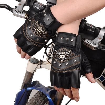 Half Finger Gloves for Men's Non Slip Breathable Performance Personality Skull Japanese and Korean Style Stage Metal Color Gloves