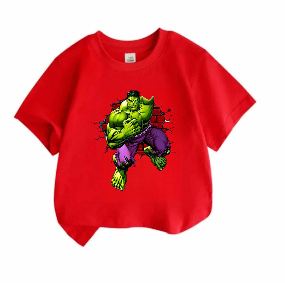 Kids Boys Girls 100% Cotton Crew Neck Short Sleeve T-Shirt, Cool Super Strong Green Giant Break Wall Print Casual Soft Summer Tee for Children Daily W