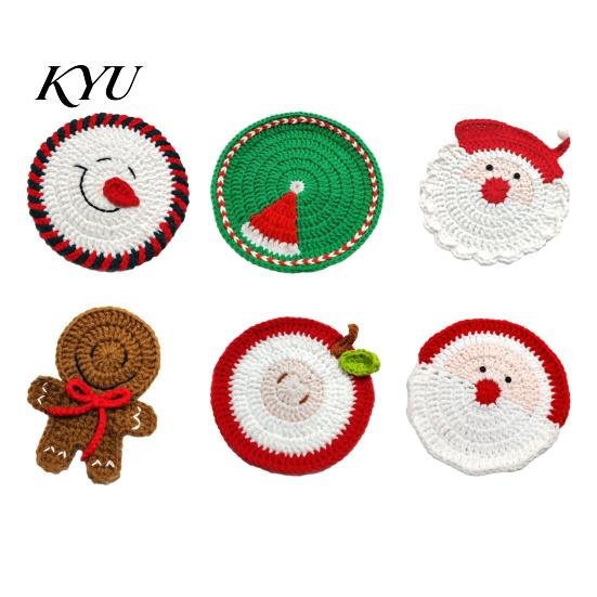 Tabletop Protection for Mugs Teacups Christmas Crochet Coaster, Handmade Woven Drink Cup Pad, Cute Santa Snowman Unique Holiday Gift Friends