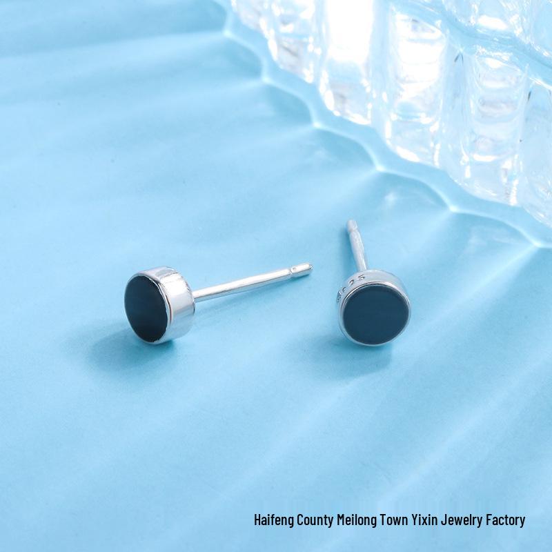 Sterling Silver S925 Drip Oil Stud Earrings for Men & Women, Trendy Cartilage Design.