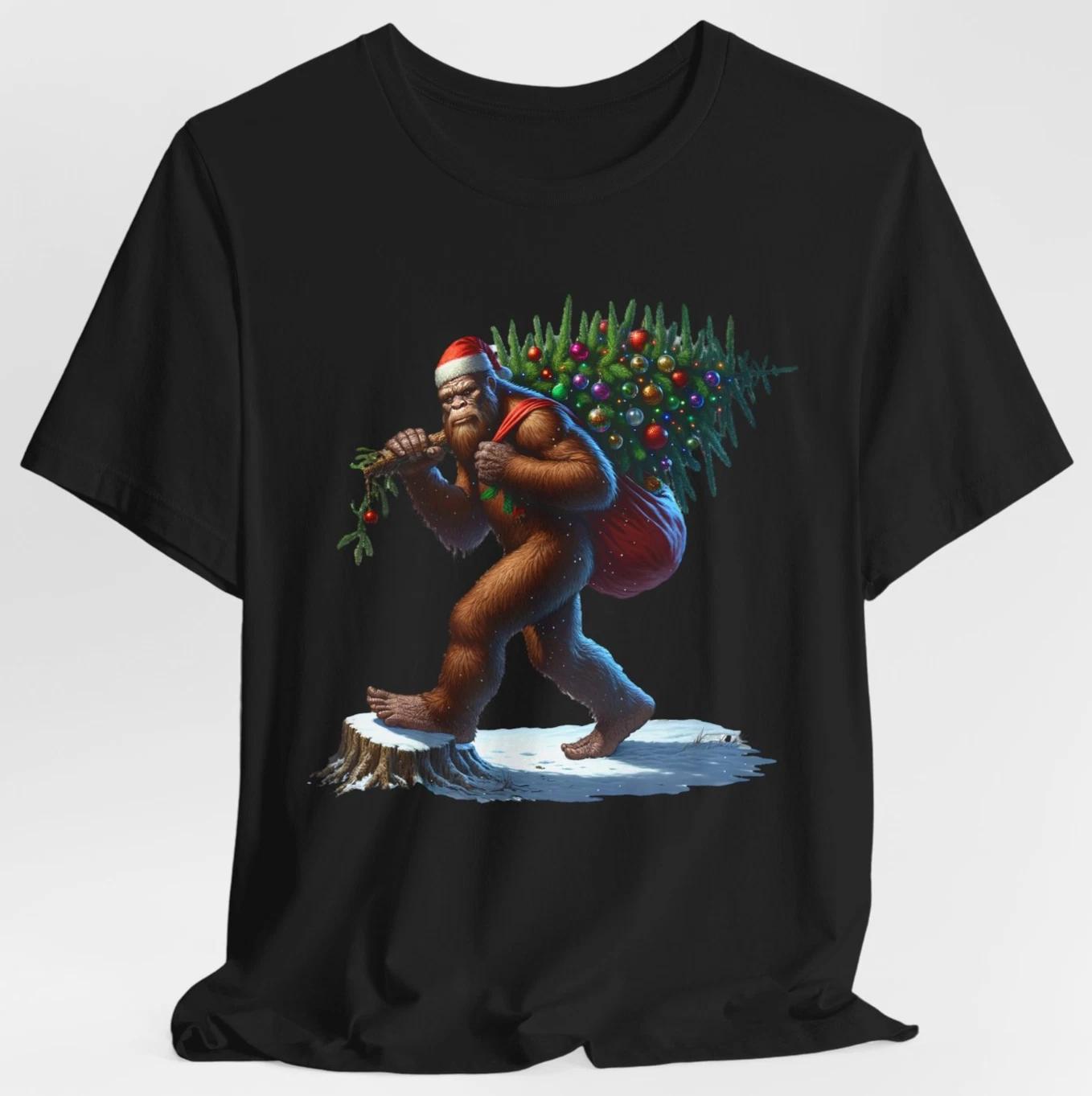 Christmas Bigfoot T-Shirt Sasquatch Santa Holiday Xmas Tee Cryptid Graphic Shirt L