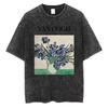 Vintage gewaschenes Baumwoll-T-Shirt Herren Vincent Van Gogh Sternennacht Sonnenblumen Grafik-T-Shirt Kunst Ästhetik Retro Säurewäsche Lockeres Oberteil