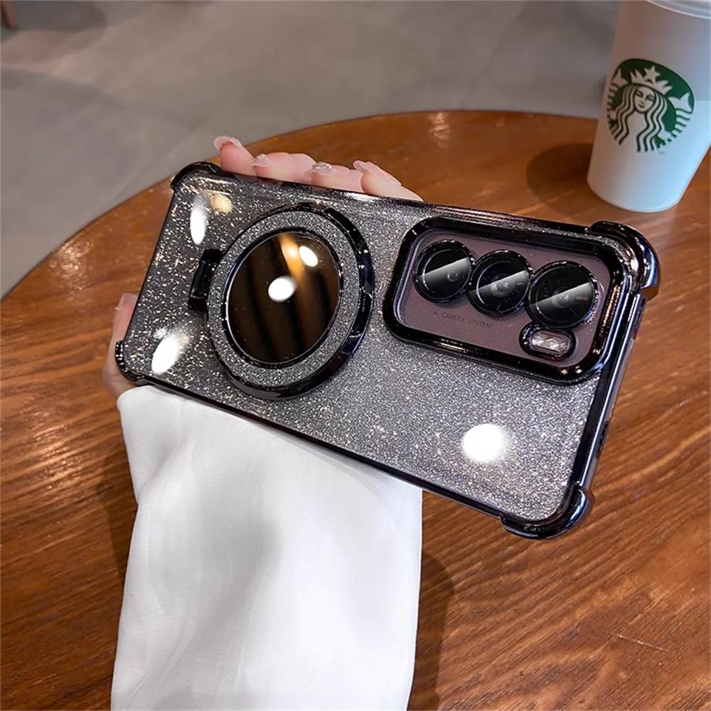 Glitter Mirror Bracket Case for Samsung S25 FE S24 Ultra S23 S22 Plus A17 A07 A56 A36 A53 A55 A16 A15 Luxury Cover
