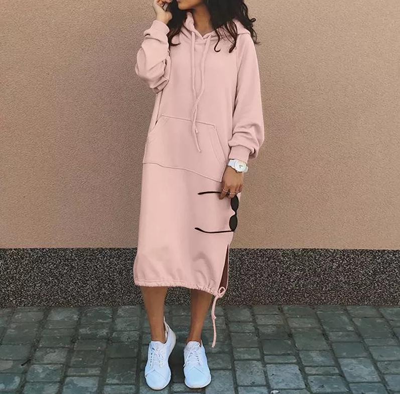Women's Fall Oversized Long Hooded Sweatshirt Solid Color Casual Everyday Pullover Top
