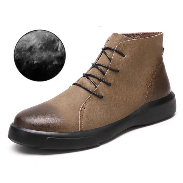 

Мужские осенне-зимние теплые зимние ботильоны на плюшевом меху, уличные кожаные кроссовки, мужская рабочая обувь-оксфорд, повседневная обувь, большой размер 47 47