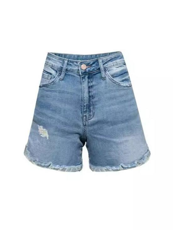 European & American Women's Handmade Ripped Light Blue Loose Denim Shorts