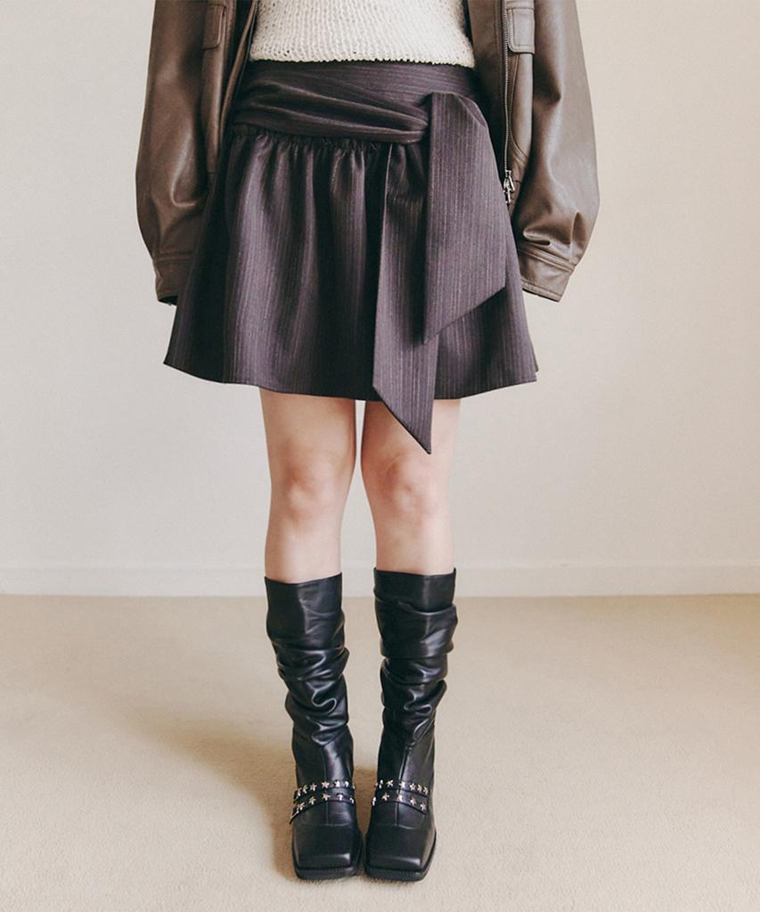 Selliteiljeu Striped Bow-Tie Mini Skirt_Dark Brown