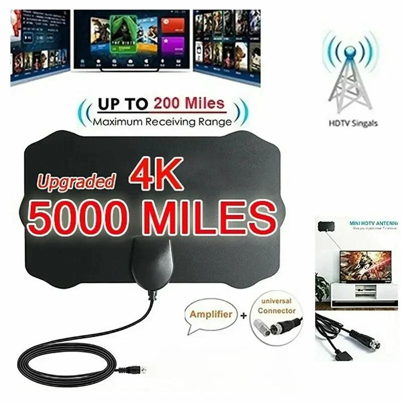5000 Miles HD 8K/4K/1080P Indoor Digital TV Antenna - 25DB HDTV Antena for DVB-T/DVB-T2/UHF/VHF (Cable-Ready)
