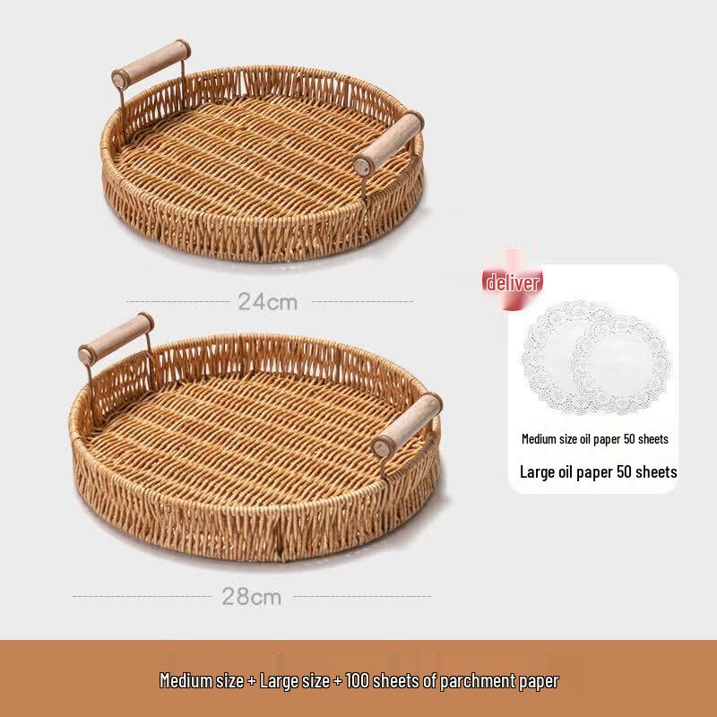 Handwoven Rattan Serving Tray & Snack Basket