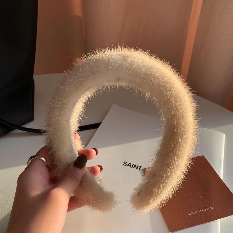 Korean Fluffy Wide Brim Hairband: Mink Fur Winter Headwear for Versatile Use in Hair Care and Styling