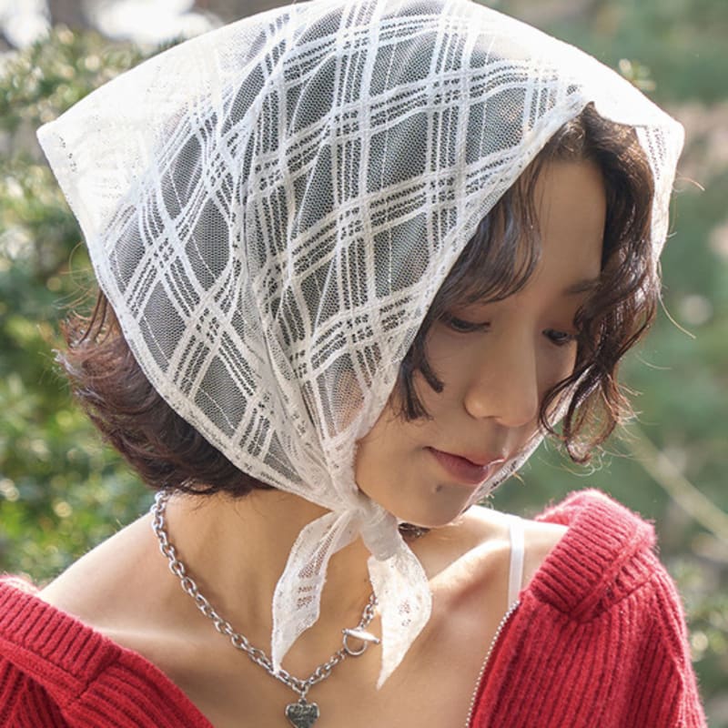 The GREEN Lab Checkered Lace Scarf (2colors)