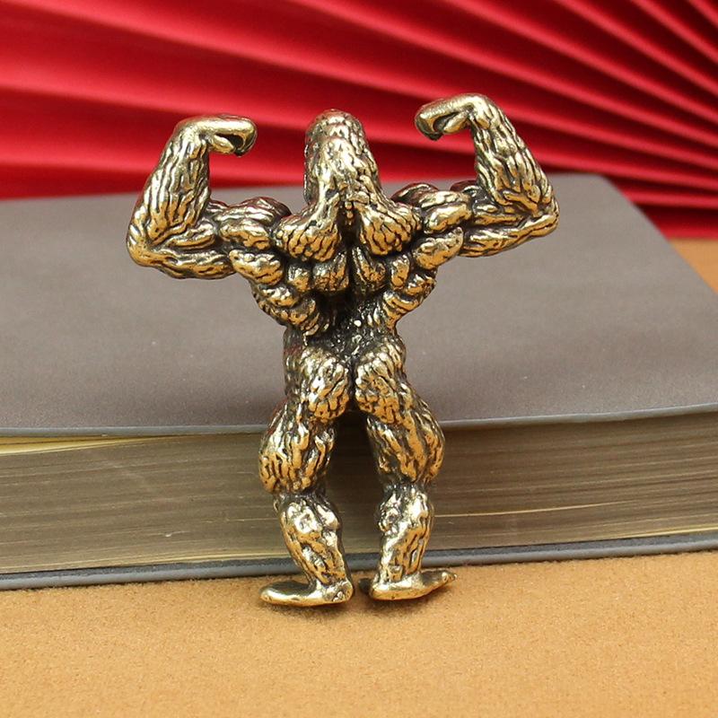 Mosiężna Ozdoba Mięśniowa Goryl Vintage Stara Czysta Miedź Kulturystyka Mięśnie King Kong Orangutan Zwierzę Ozdoba Stołowa