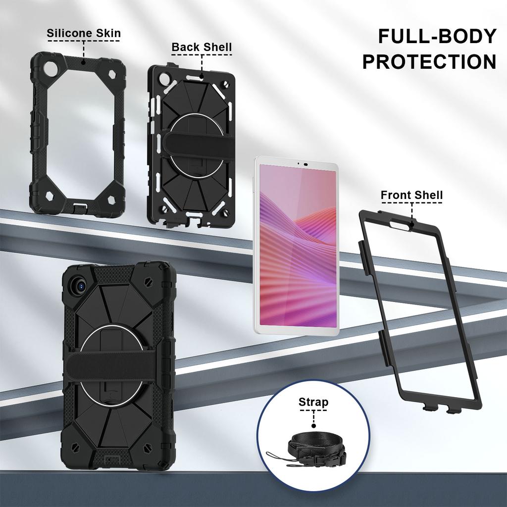 Kickstand Case For Lenovo Tab One (K9) 2025 8.7 inch Model TB305FU 360 Rotating Heavy Duty Cover With Handle Grip,Shoulder Strap
