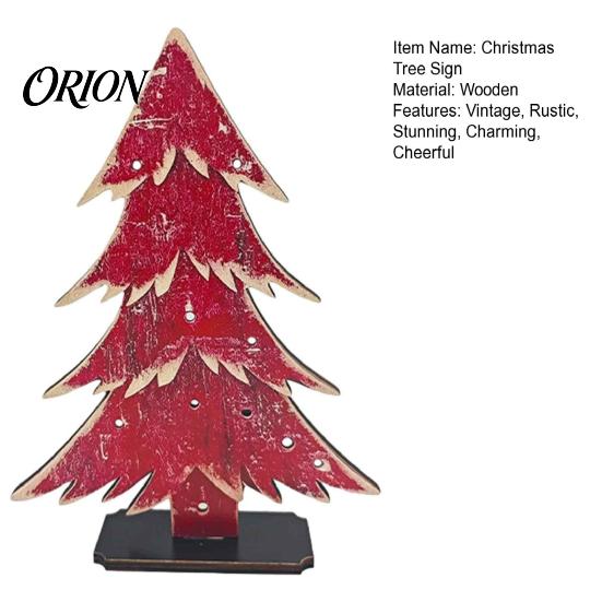 Desktop Xmas Party Centerpieces Rustic Christmas Tree Table Decoration, Vintage Wooden Standing Sign with Decor Base for Winter Home Office, Farmhouse