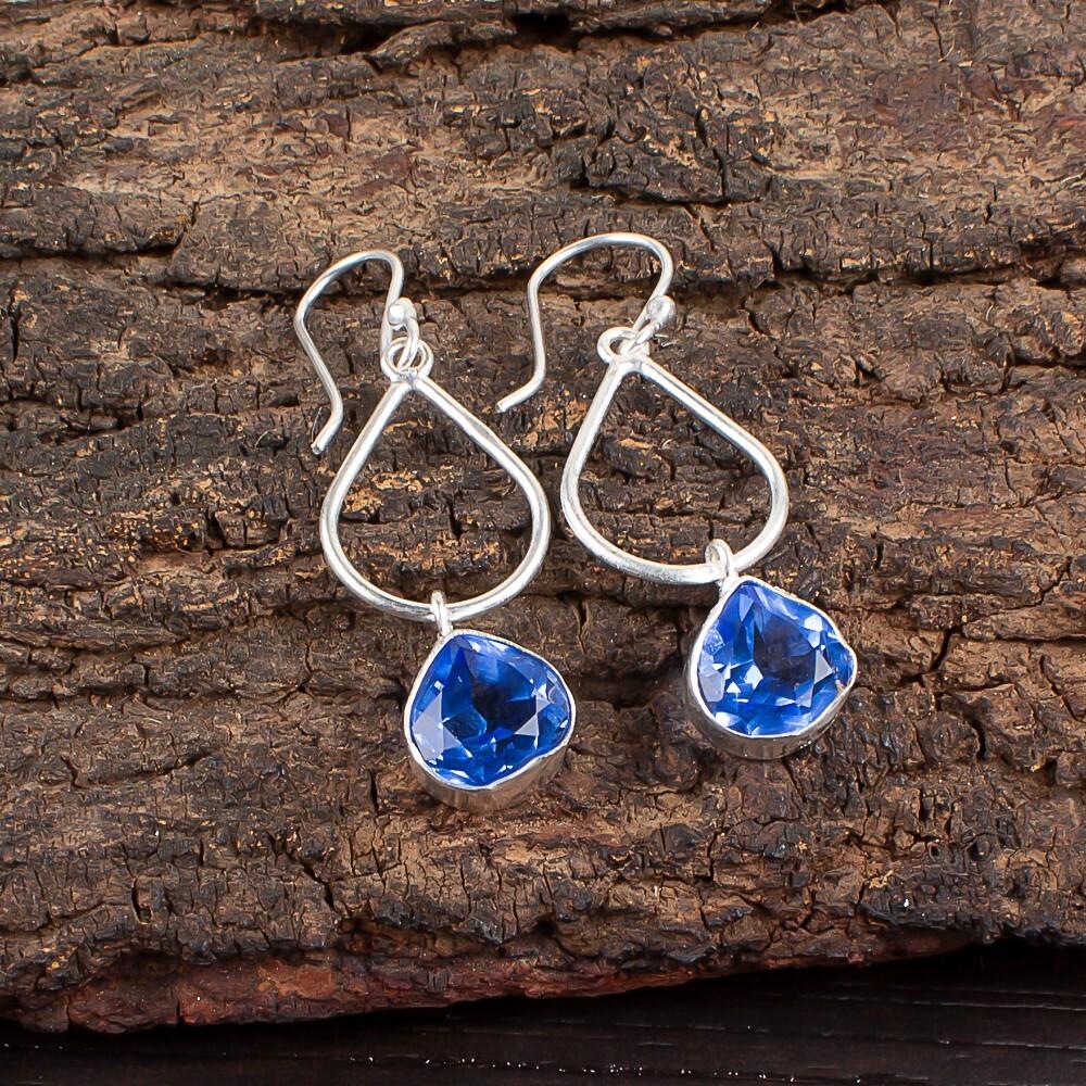 Tanzanite Gemstone 925 Sterling Silver Jewelry Handmade Women's Earrings 1.90" EE-19-1