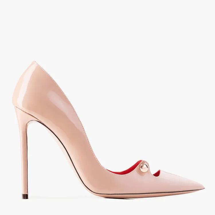 Fashion Roman Red Black Rivet Thin High Heels Shose 2024 New Women's Spring Summer Sexy Pointy Metal Buckle Show High Heels Size 34-44